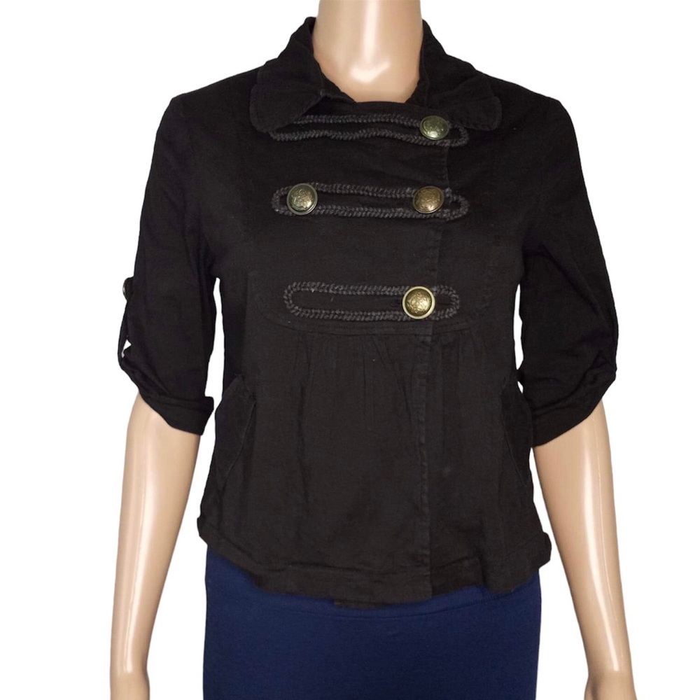 Geri C Vintage Button Front Military Style Black Top Small